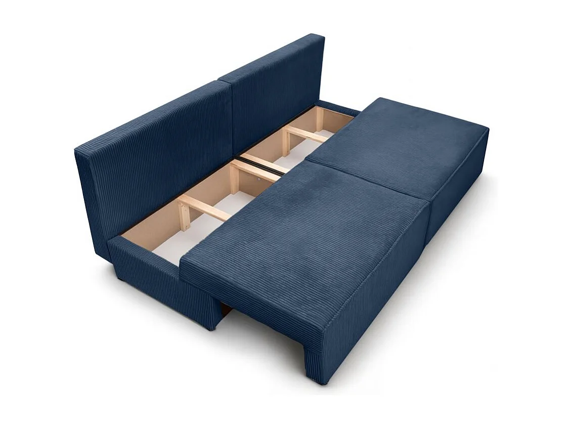 Canapé convertible 3 places FIONA sans accoudoirs coffre de rangement velours côtelé - Bleu foncé