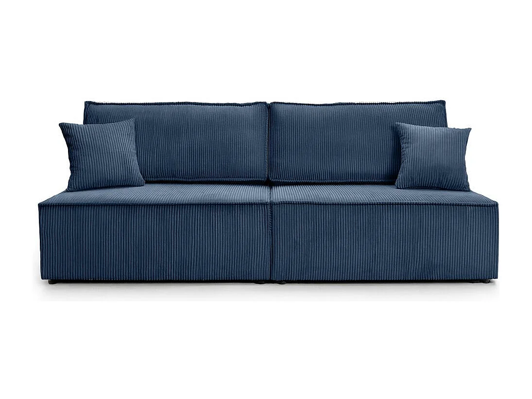 Canapé convertible 3 places FIONA sans accoudoirs coffre de rangement velours côtelé - Bleu foncé