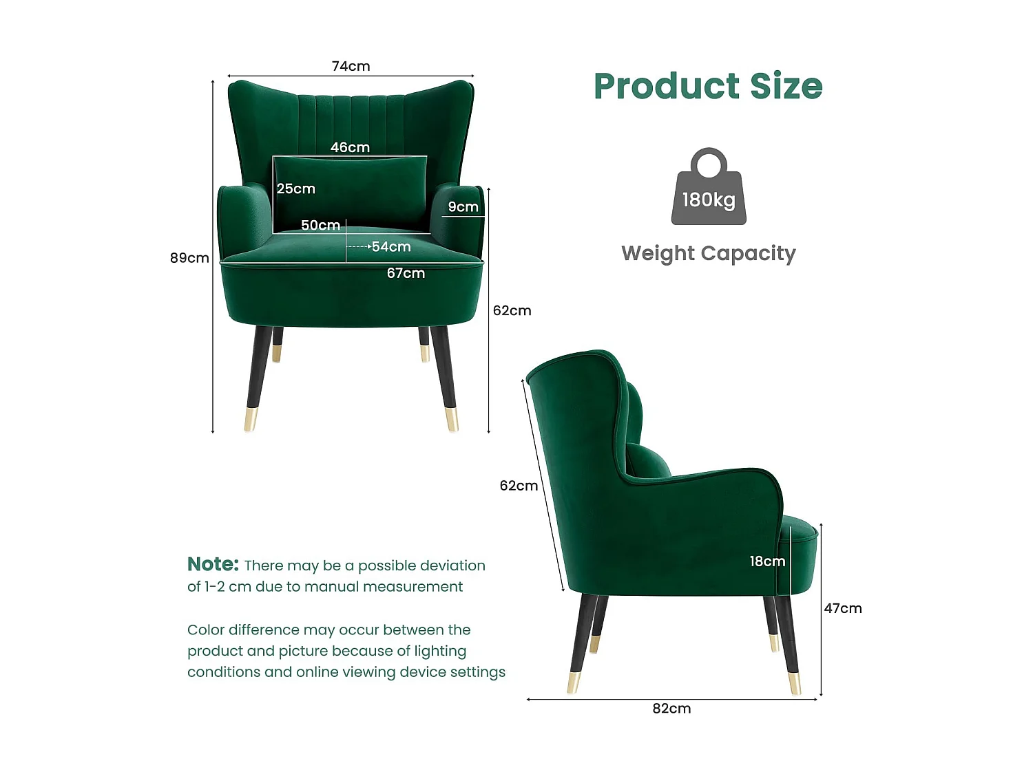 Fauteuil en Velours, Chaise Longue Relax Moderne avec Pied en Bois, Fauteuils Lounge avec accoudoirs, Fauteuil à Oreilles pour Salon Chambre à Coucher