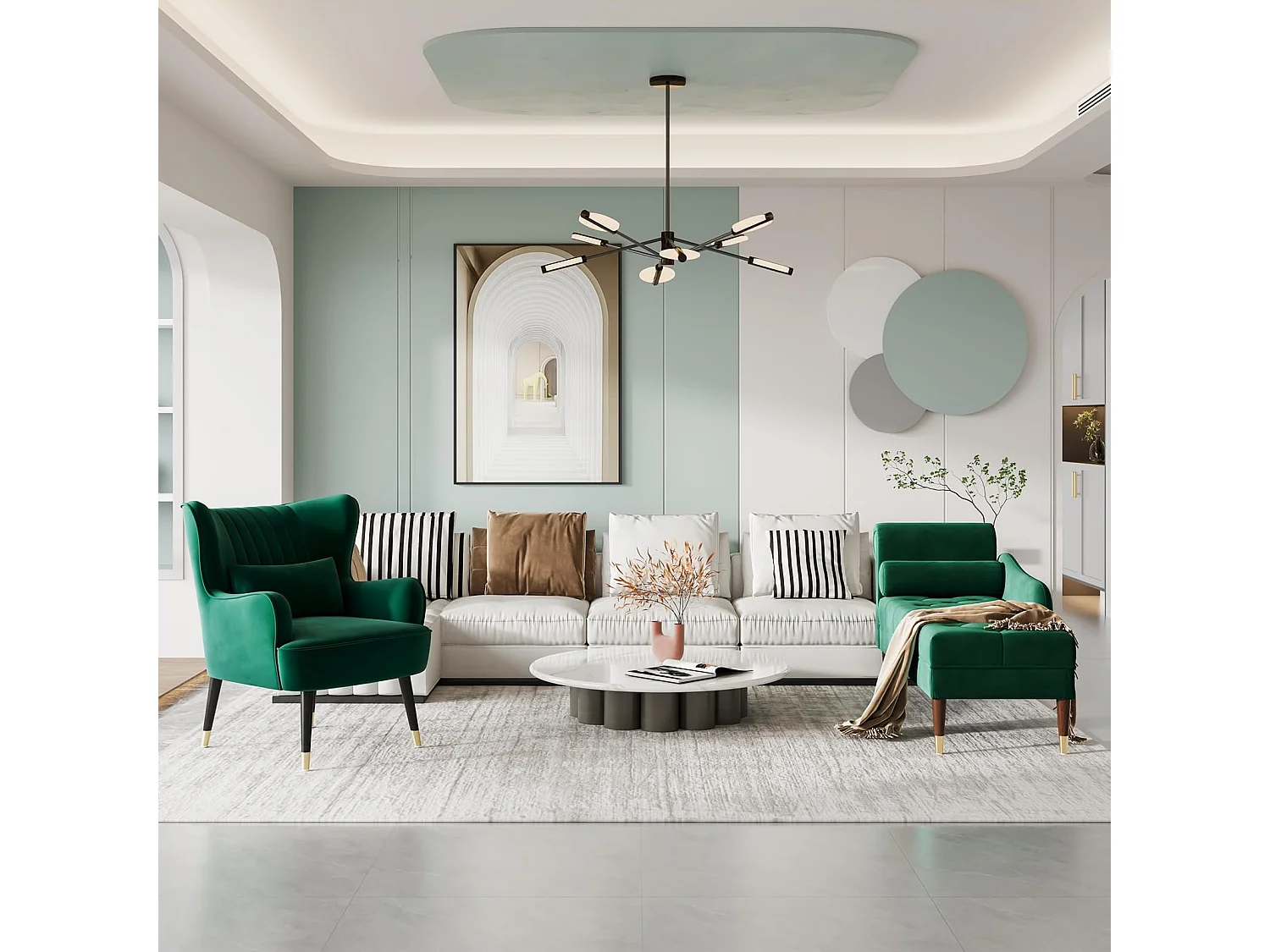 Fauteuil en Velours, Chaise Longue Relax Moderne avec Pied en Bois, Fauteuils Lounge avec accoudoirs, Fauteuil à Oreilles pour Salon Chambre à Coucher