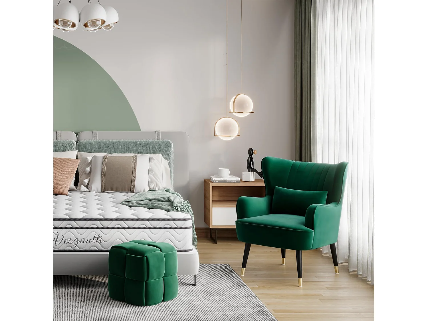 Fauteuil en Velours, Chaise Longue Relax Moderne avec Pied en Bois, Fauteuils Lounge avec accoudoirs, Fauteuil à Oreilles pour Salon Chambre à Coucher