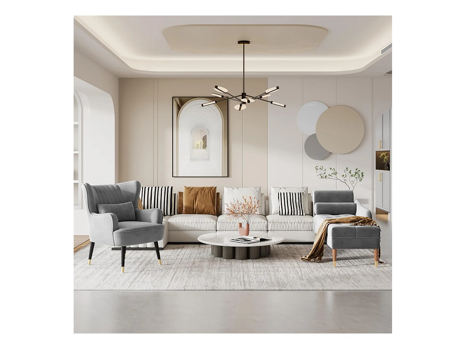 Fauteuil en Velours, Chaise Longue Relax Moderne avec Pied en Bois, Fauteuils Lounge avec accoudoirs, Fauteuil à Oreilles pour Salon Chambre à Coucher