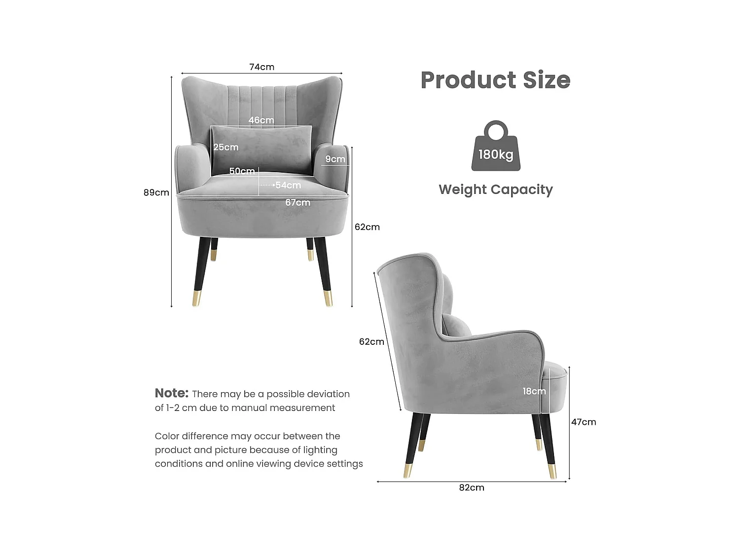 Fauteuil en Velours, Chaise Longue Relax Moderne avec Pied en Bois, Fauteuils Lounge avec accoudoirs, Fauteuil à Oreilles pour Salon Chambre à Coucher