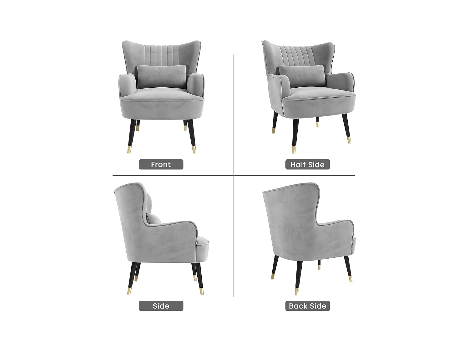 Fauteuil en Velours, Chaise Longue Relax Moderne avec Pied en Bois, Fauteuils Lounge avec accoudoirs, Fauteuil à Oreilles pour Salon Chambre à Coucher