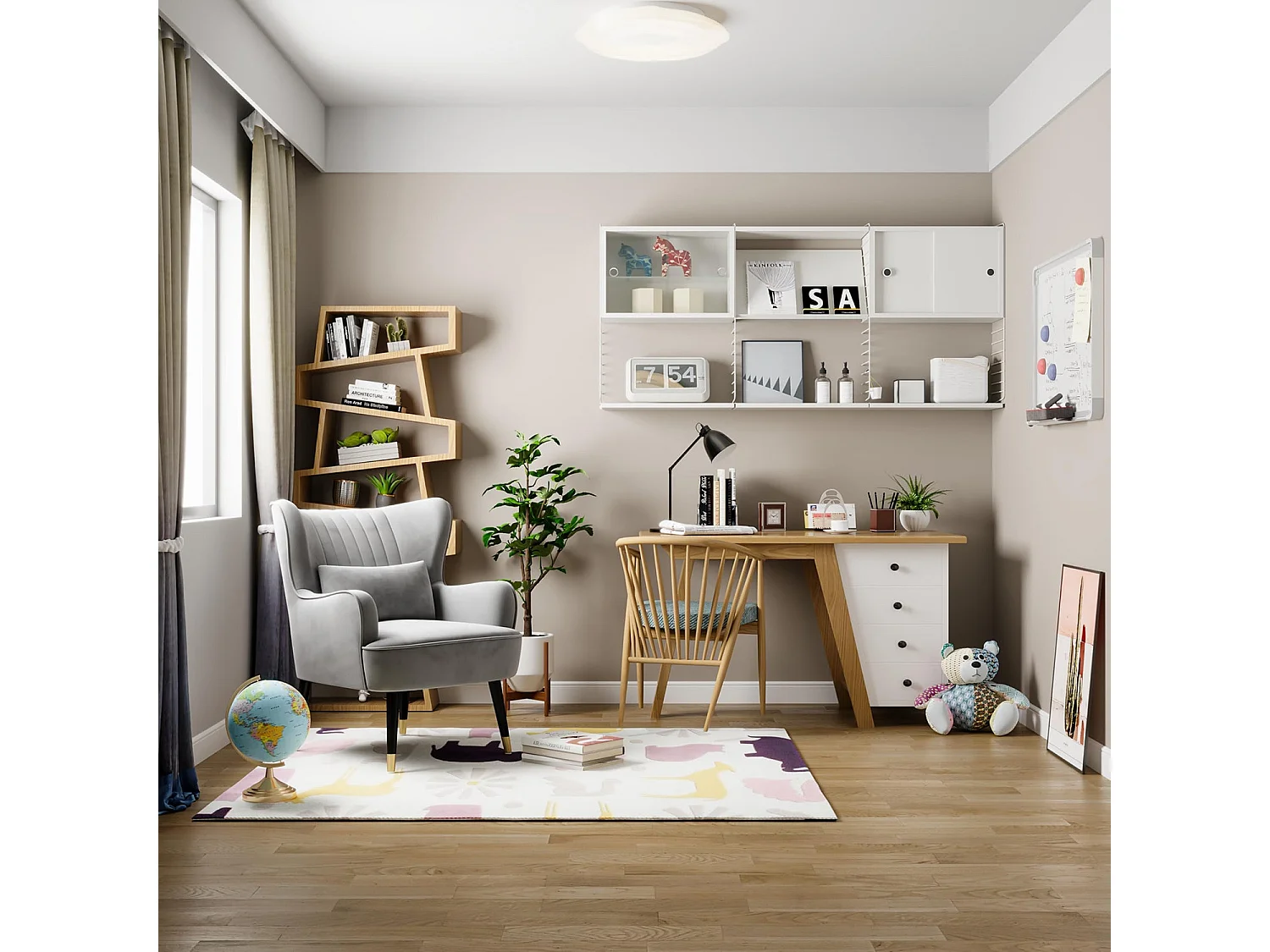 Fauteuil en Velours, Chaise Longue Relax Moderne avec Pied en Bois, Fauteuils Lounge avec accoudoirs, Fauteuil à Oreilles pour Salon Chambre à Coucher