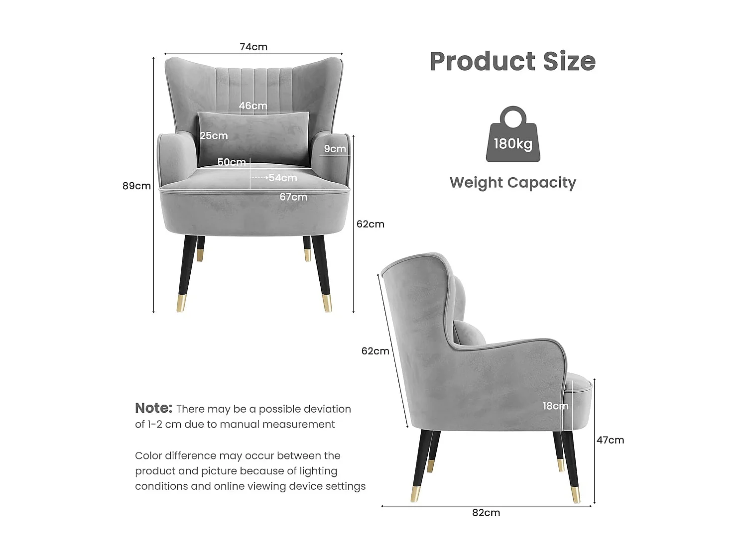 Fauteuil en Velours, Chaise Longue Relax Moderne avec Pied en Bois, Fauteuils Lounge avec accoudoirs, Fauteuil à Oreilles pour Salon Chambre à Coucher