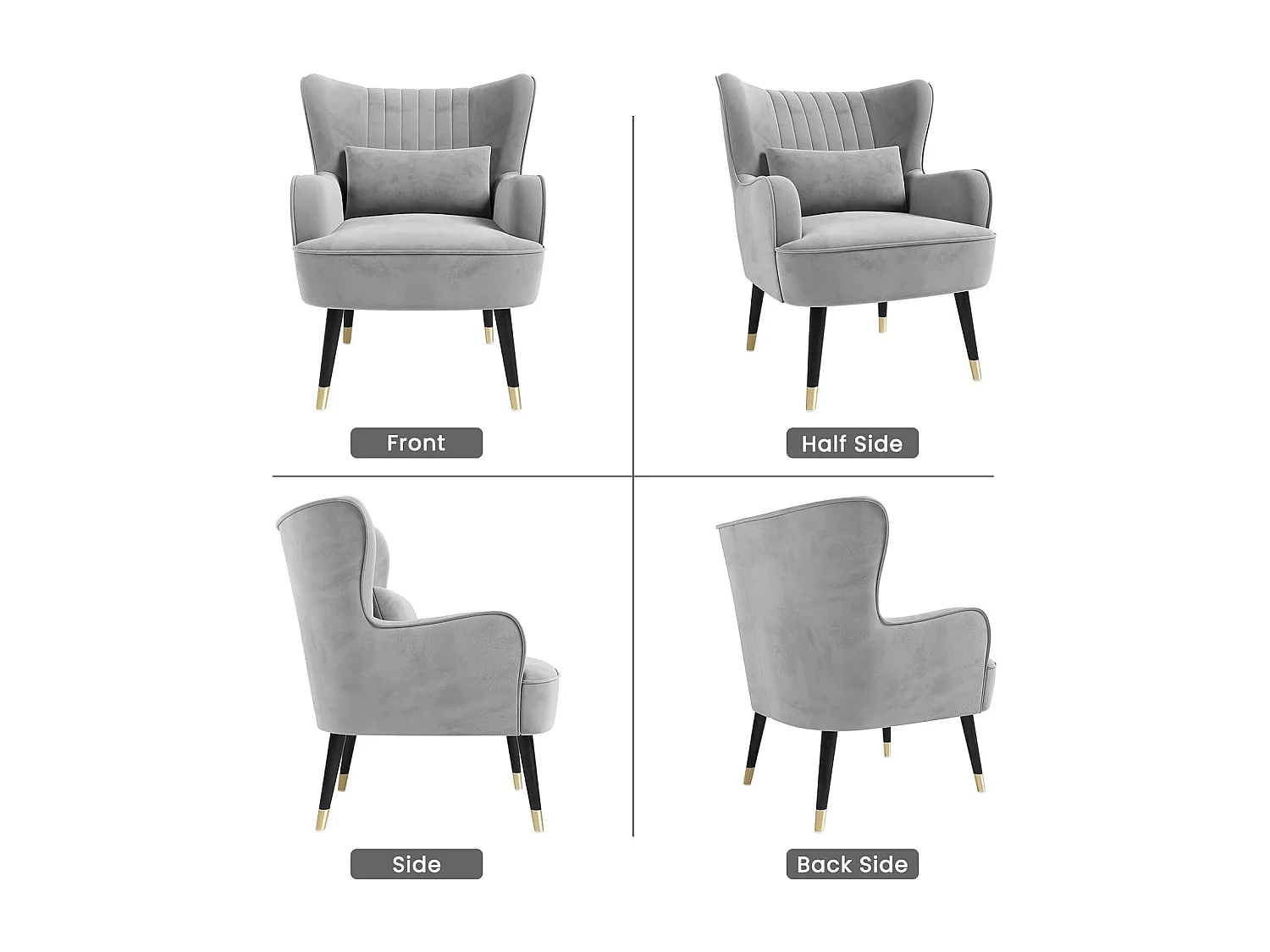 Fauteuil en Velours, Chaise Longue Relax Moderne avec Pied en Bois, Fauteuils Lounge avec accoudoirs, Fauteuil à Oreilles pour Salon Chambre à Coucher