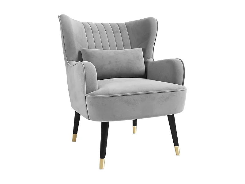 Fauteuil en Velours, Chaise Longue Relax Moderne avec Pied en Bois, Fauteuils Lounge avec accoudoirs, Fauteuil à Oreilles pour Salon Chambre à Coucher