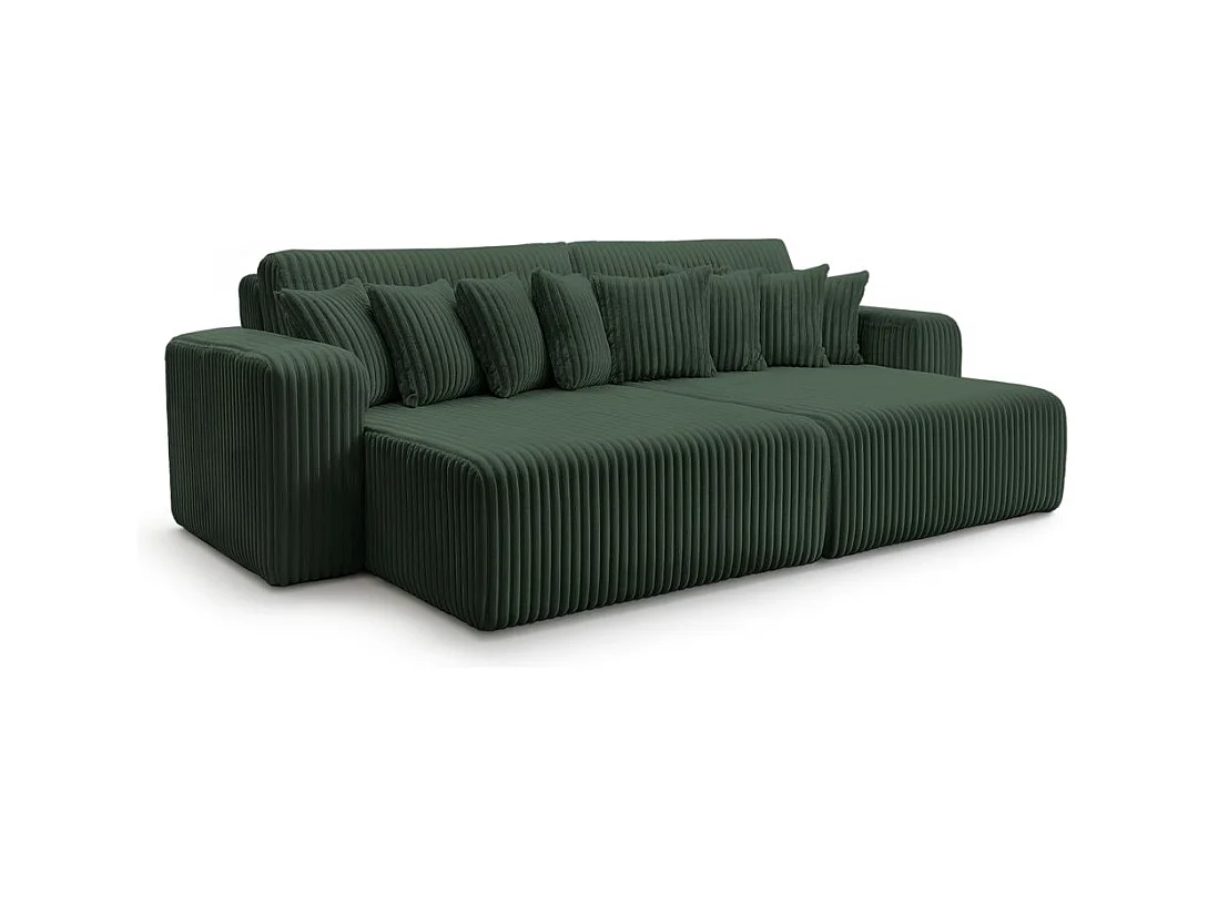 Canapé droit 4 places JADE double méridienne et assise profonde en velours côtelé épais - Vert foncé