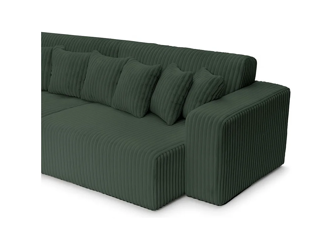 Canapé droit 4 places JADE double méridienne et assise profonde en velours côtelé épais - Vert foncé