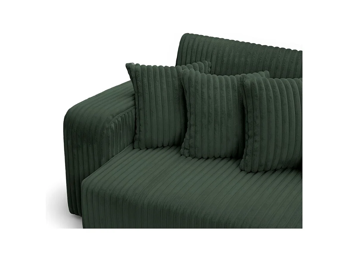 Canapé droit 4 places JADE double méridienne et assise profonde en velours côtelé épais - Vert foncé