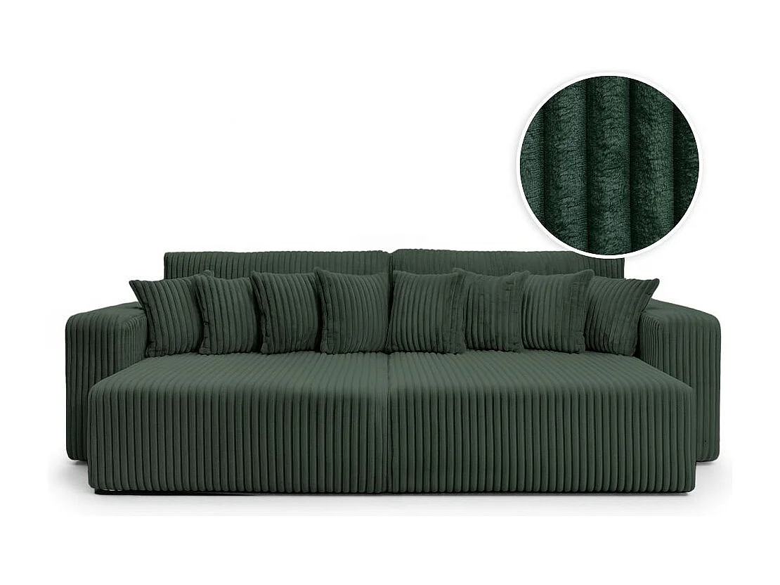 Canapé droit 4 places JADE double méridienne et assise profonde en velours côtelé épais - Vert foncé