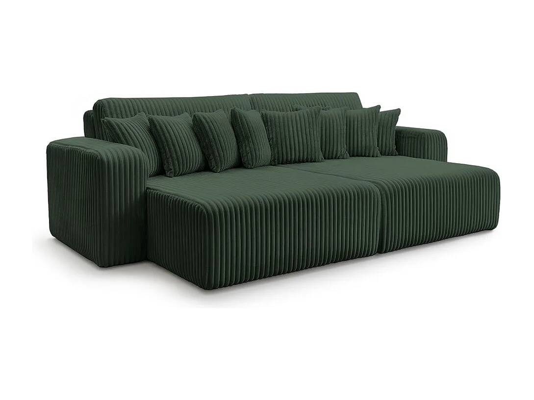 Canapé droit 4 places JADE double méridienne et assise profonde en velours côtelé épais - Vert foncé