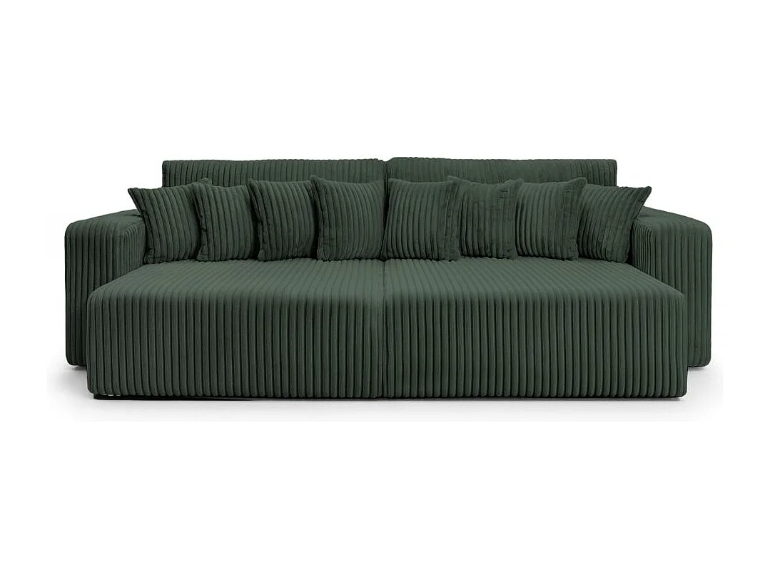 Canapé droit 4 places JADE double méridienne et assise profonde en velours côtelé épais - Vert foncé