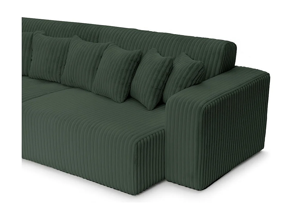 Canapé droit 4 places JADE double méridienne et assise profonde en velours côtelé épais - Vert foncé