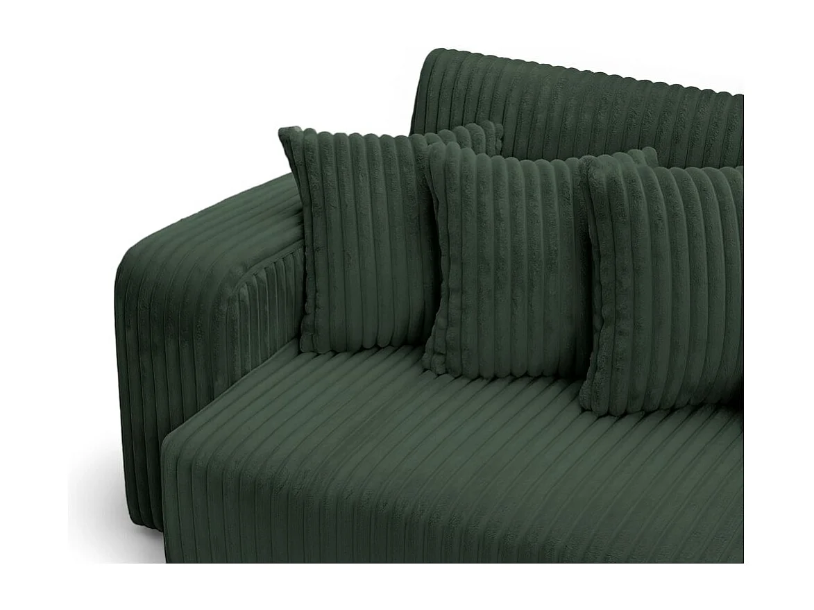 Canapé droit 4 places JADE double méridienne et assise profonde en velours côtelé épais - Vert foncé