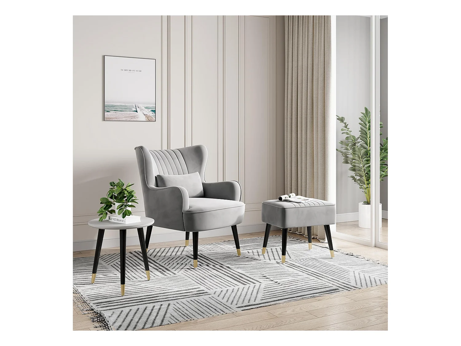 Fauteuil en Velours, Fauteuils Lounge avec accoudoirs, Fauteuil à Oreilles pour Salon Chambre à Coucher Envoyé en Deux Colis