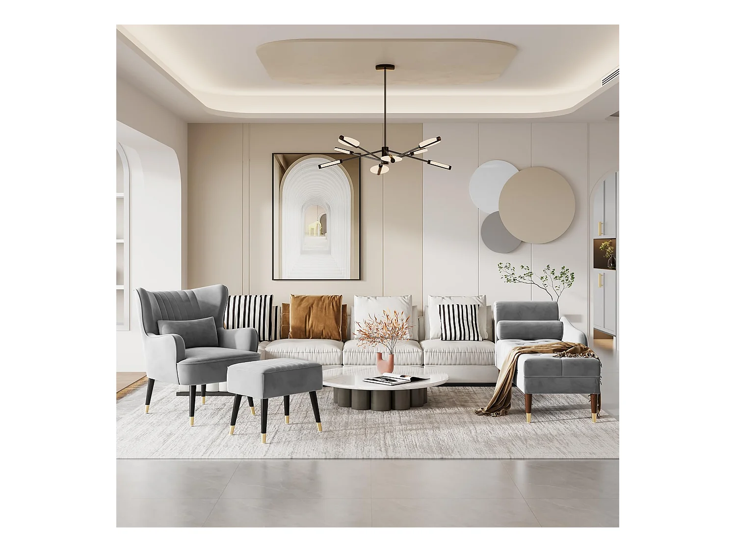 Fauteuil en Velours, Fauteuils Lounge avec accoudoirs, Fauteuil à Oreilles pour Salon Chambre à Coucher Envoyé en Deux Colis