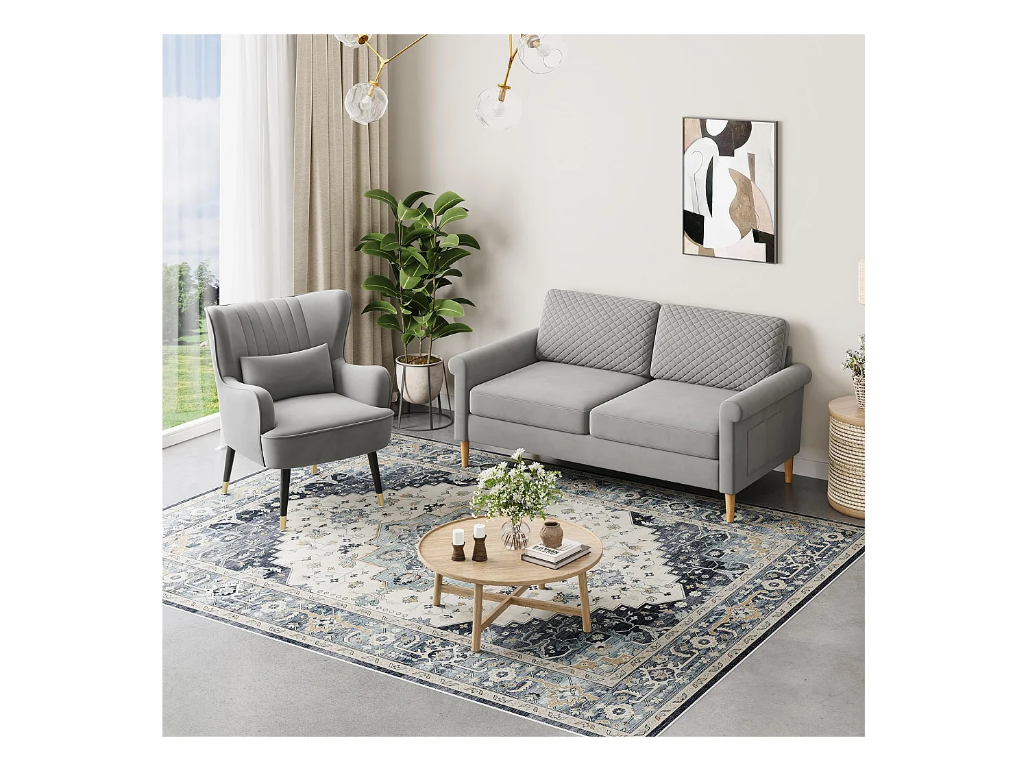 Fauteuil en Velours, Fauteuils Lounge avec accoudoirs, Fauteuil à Oreilles pour Salon Chambre à Coucher Envoyé en Deux Colis