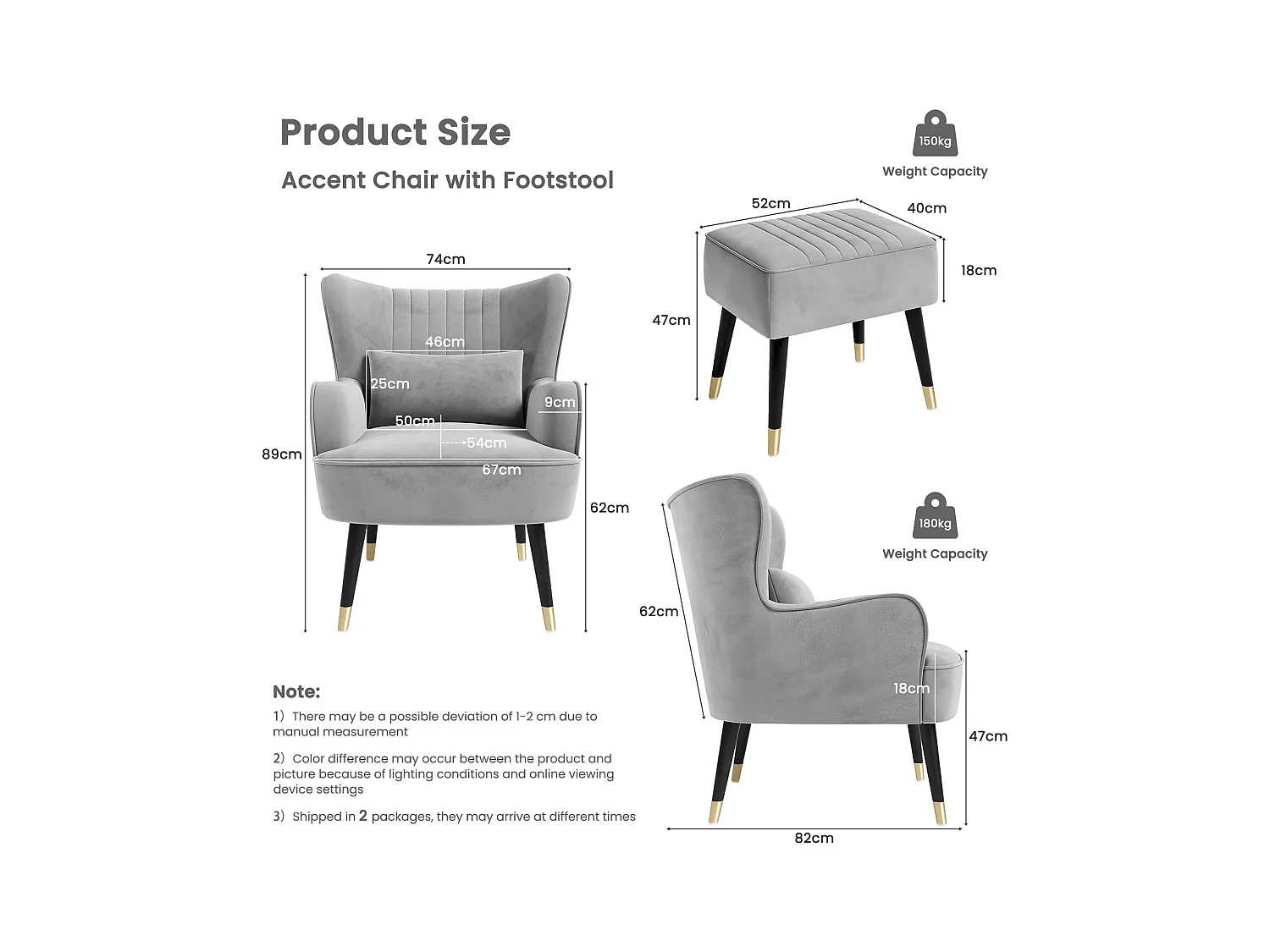 Fauteuil en Velours, Fauteuils Lounge avec accoudoirs, Fauteuil à Oreilles pour Salon Chambre à Coucher Envoyé en Deux Colis