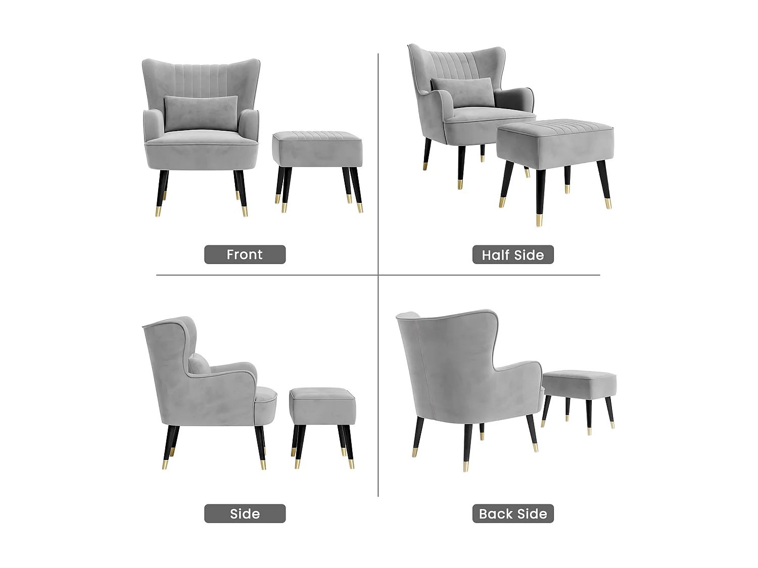 Fauteuil en Velours, Fauteuils Lounge avec accoudoirs, Fauteuil à Oreilles pour Salon Chambre à Coucher Envoyé en Deux Colis