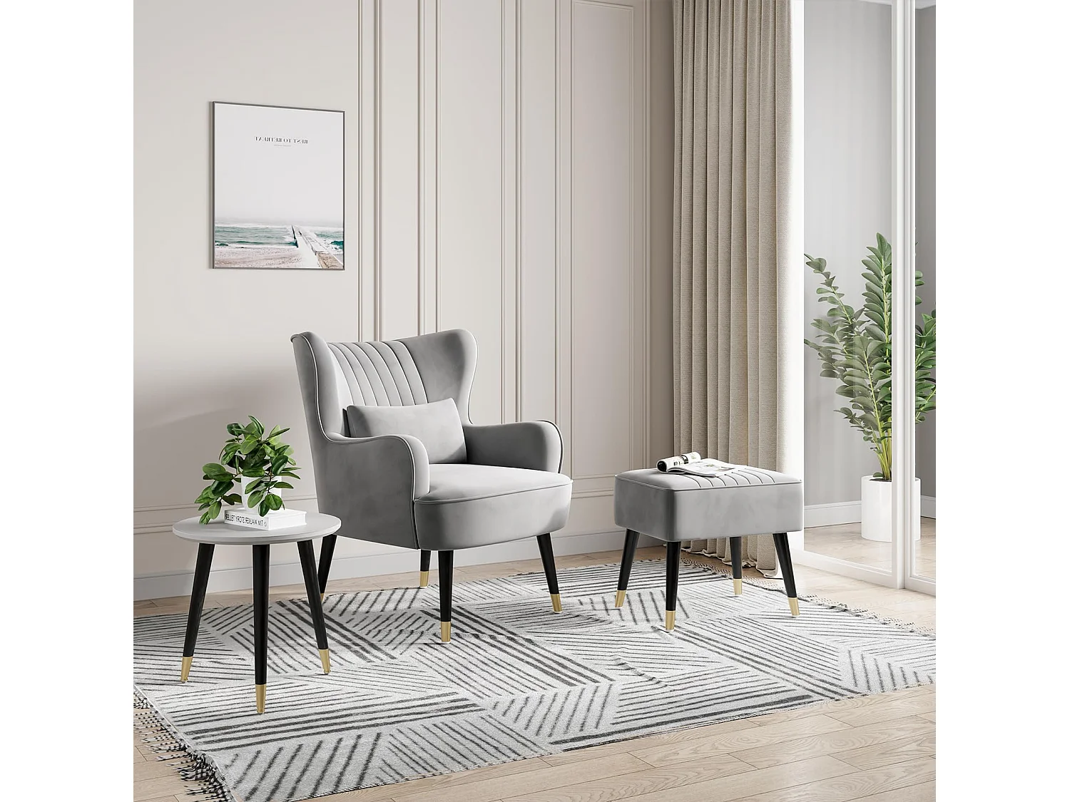 Fauteuil en Velours, Fauteuils Lounge avec accoudoirs, Fauteuil à Oreilles pour Salon Chambre à Coucher Envoyé en Deux Colis