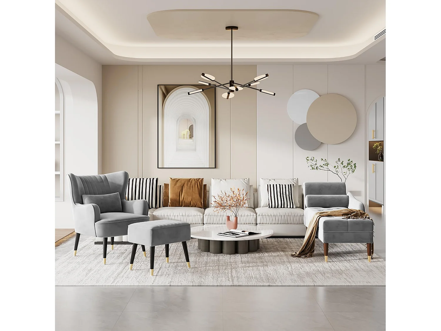 Fauteuil en Velours, Fauteuils Lounge avec accoudoirs, Fauteuil à Oreilles pour Salon Chambre à Coucher Envoyé en Deux Colis