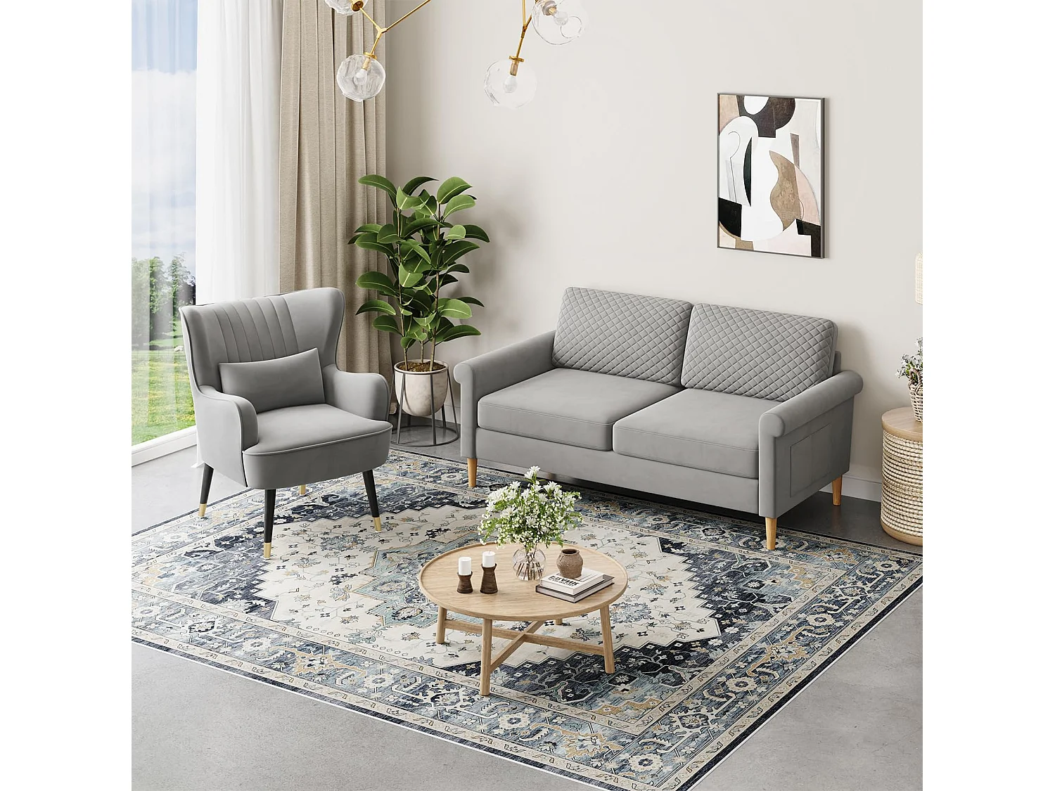 Fauteuil en Velours, Fauteuils Lounge avec accoudoirs, Fauteuil à Oreilles pour Salon Chambre à Coucher Envoyé en Deux Colis
