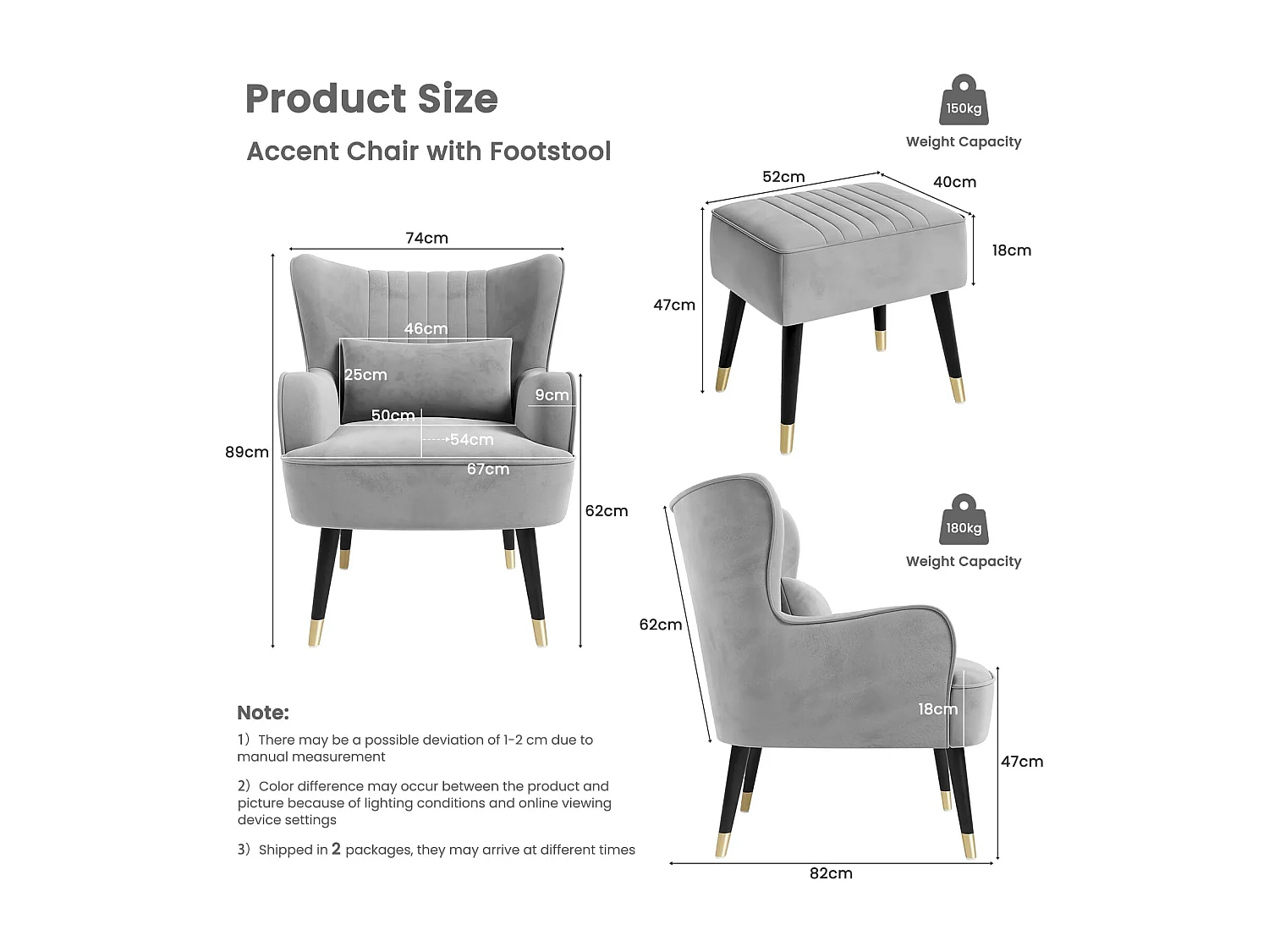 Fauteuil en Velours, Fauteuils Lounge avec accoudoirs, Fauteuil à Oreilles pour Salon Chambre à Coucher Envoyé en Deux Colis