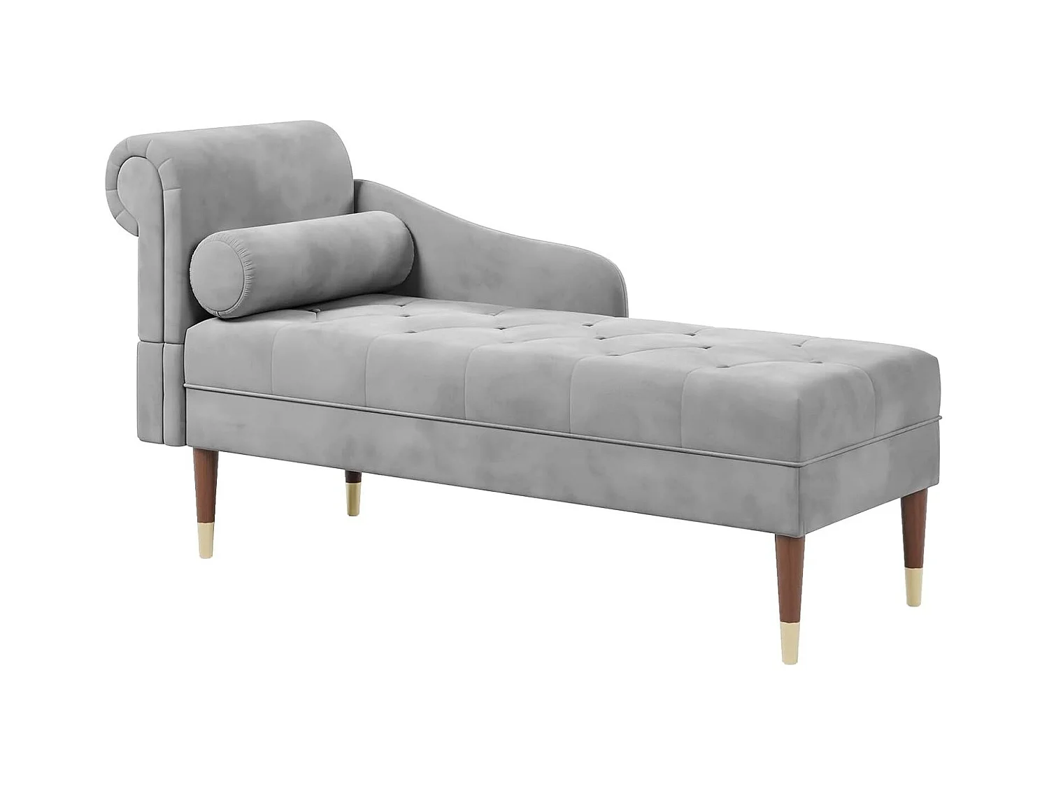 Fluwelen chaise longue, chaise longue, relaxfauteuil met armleuningen aan de linkerkant en lendenkussen voor woonkamer, appartement, kleine ruimte - grijs