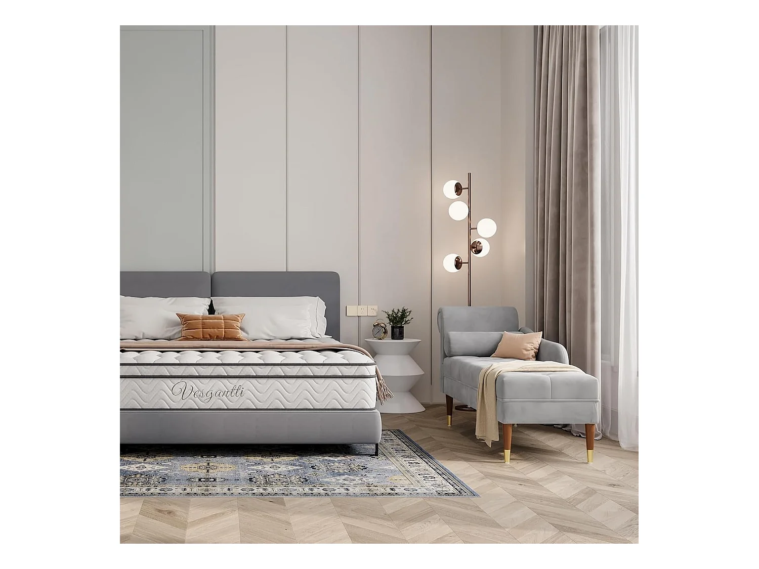 Fluwelen chaise longue, chaise longue, relaxfauteuil met armleuningen aan de linkerkant en lendenkussen voor woonkamer, appartement, kleine ruimte - grijs