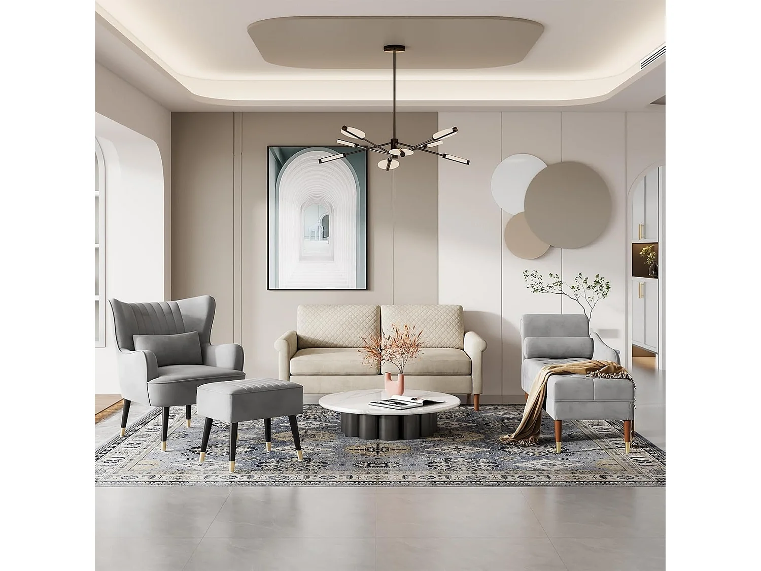 Méridienne Salon en Velours, Chaise Longue Fauteuil Relax Canapé avec Accoudoirs Gauche Coussin Lombaire pour Salon, Appartement, Petit Espace - Gris