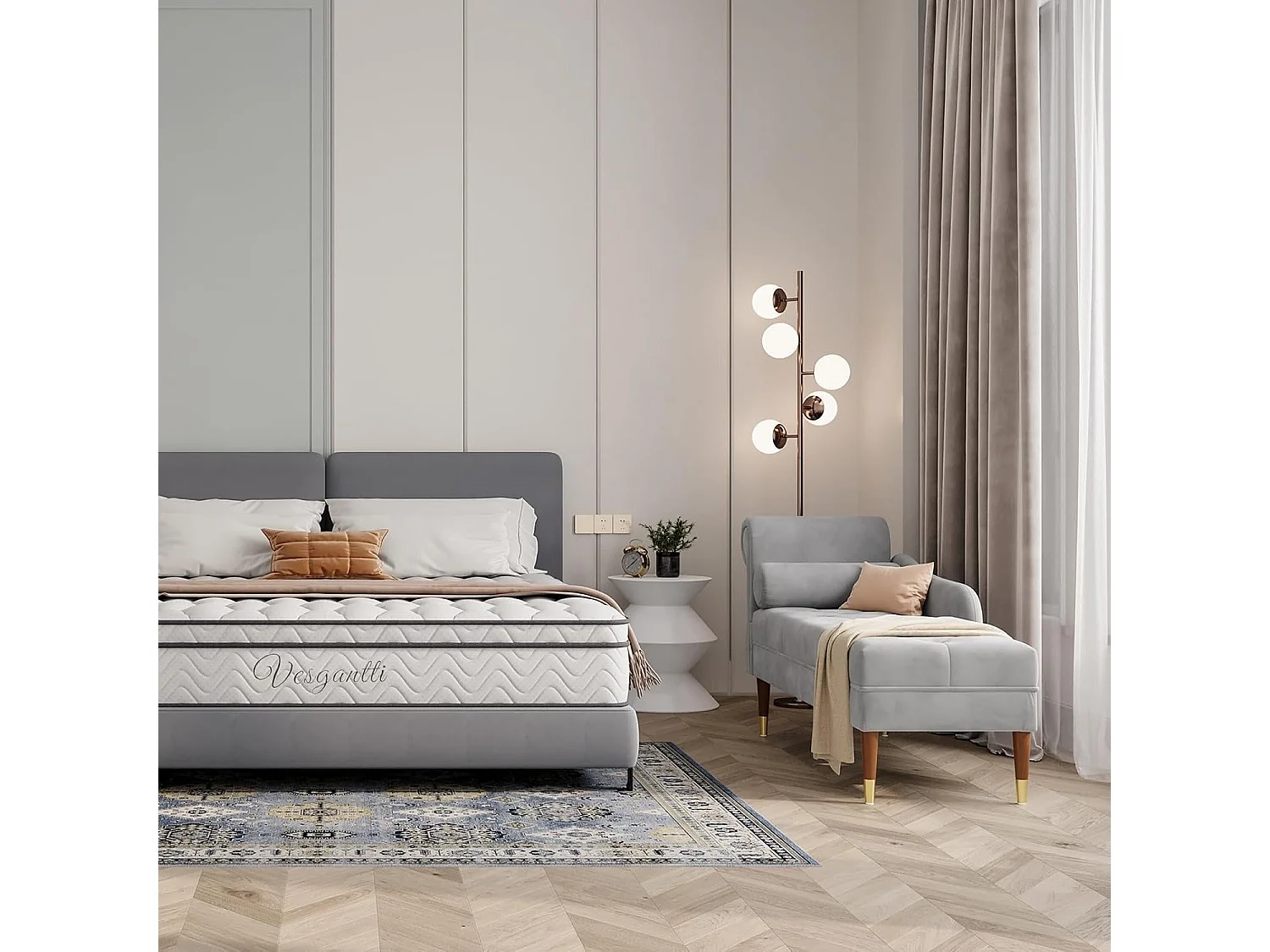 Méridienne Salon en Velours, Chaise Longue Fauteuil Relax Canapé avec Accoudoirs Gauche Coussin Lombaire pour Salon, Appartement, Petit Espace - Gris