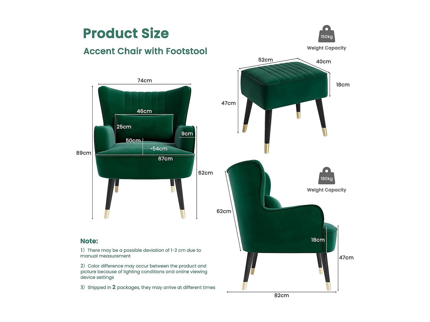 Fauteuil en Velours, Fauteuils Lounge avec accoudoirs, Fauteuil à Oreilles pour Salon Chambre à Coucher Envoyé en Deux Colis