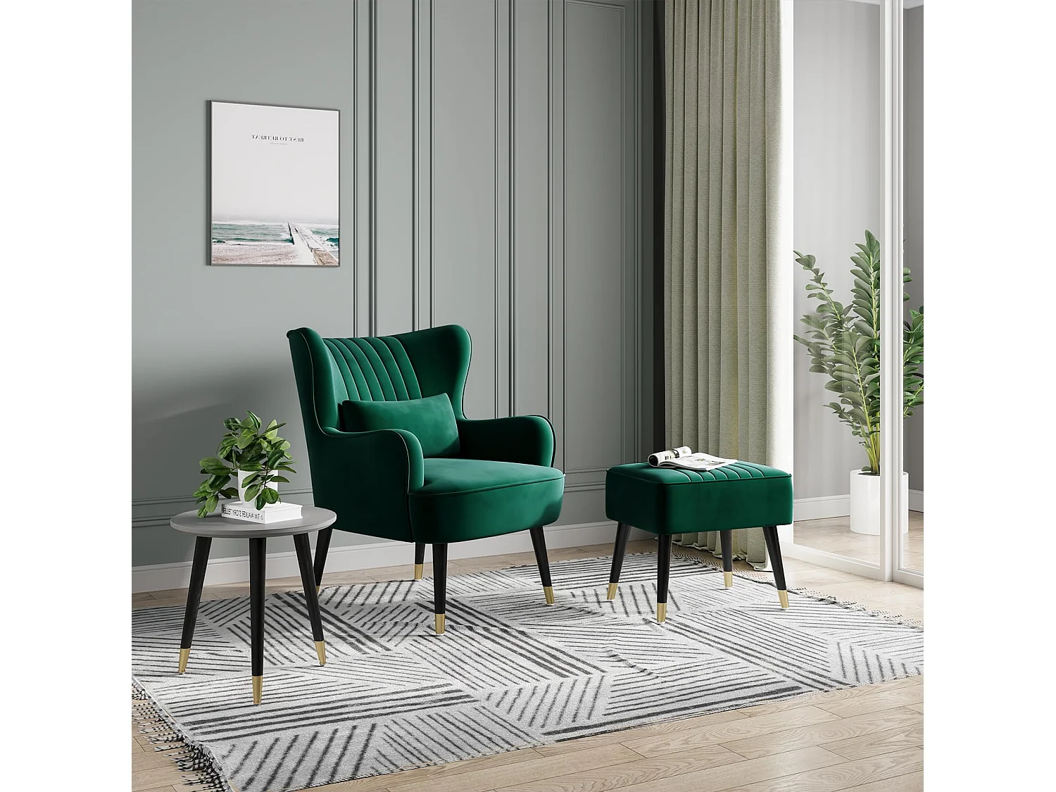Fauteuil en Velours, Fauteuils Lounge avec accoudoirs, Fauteuil à Oreilles pour Salon Chambre à Coucher Envoyé en Deux Colis