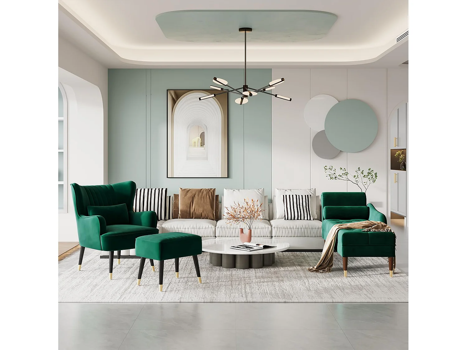 Fauteuil en Velours, Fauteuils Lounge avec accoudoirs, Fauteuil à Oreilles pour Salon Chambre à Coucher Envoyé en Deux Colis