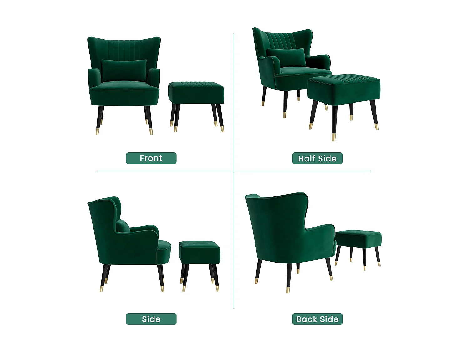 Fauteuil en Velours, Fauteuils Lounge avec accoudoirs, Fauteuil à Oreilles pour Salon Chambre à Coucher Envoyé en Deux Colis