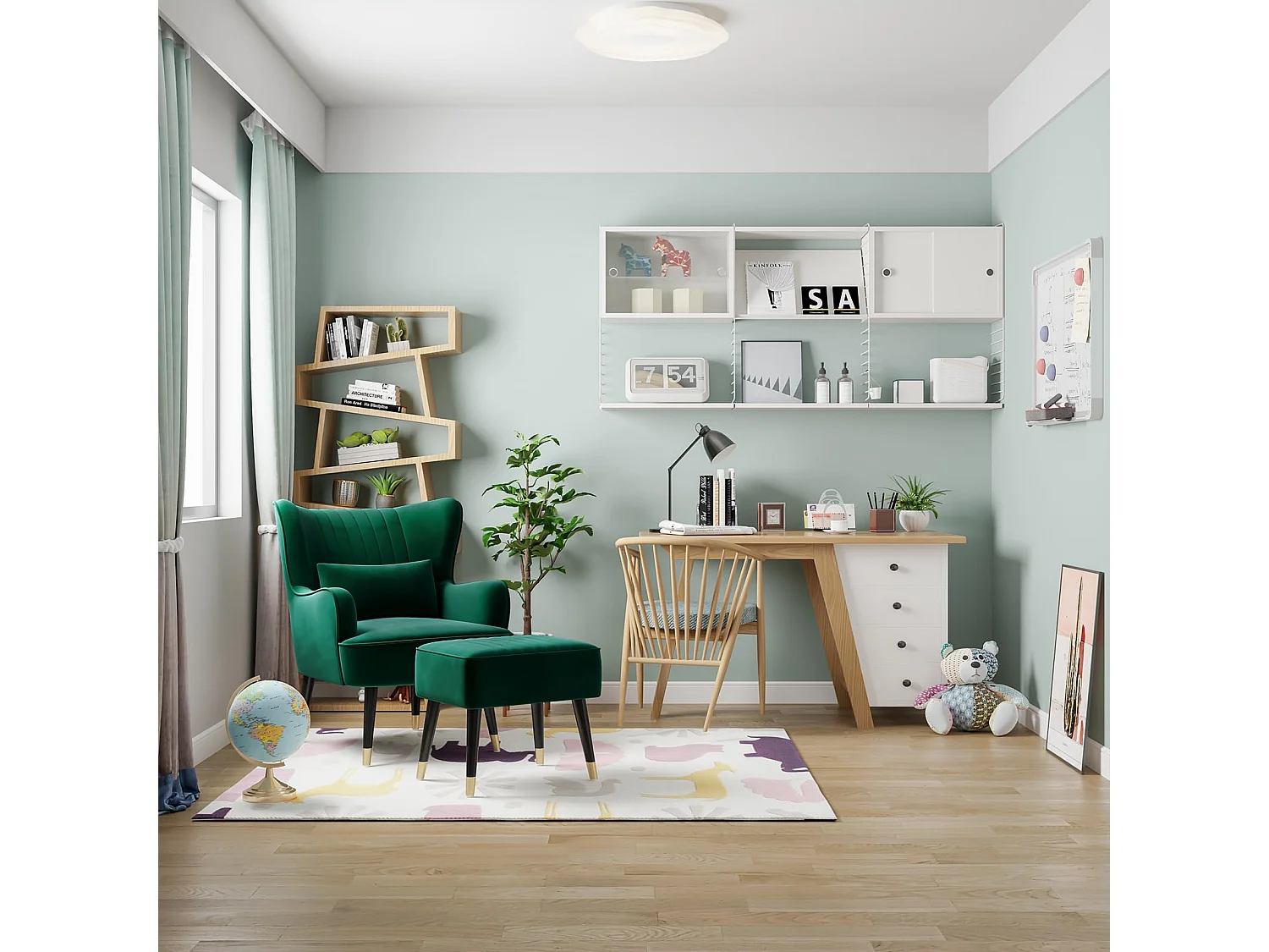 Fauteuil en Velours, Fauteuils Lounge avec accoudoirs, Fauteuil à Oreilles pour Salon Chambre à Coucher Envoyé en Deux Colis