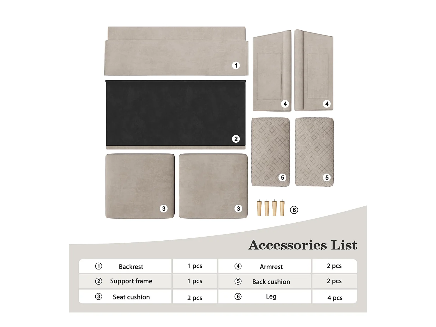 2-zitsbank in beige fluwelen stof, 165 cm, moderne Scandinavische stijl voor woonkamer, appartement, kleine ruimte, massief houten poten, 168x88x75