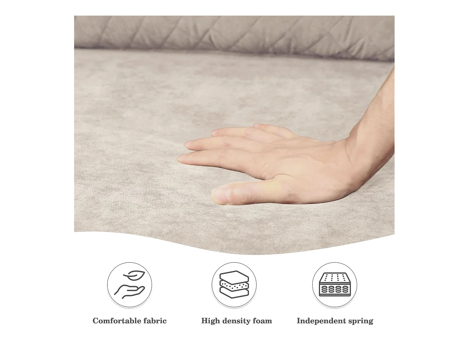 2-zitsbank in beige fluwelen stof, 165 cm, moderne Scandinavische stijl voor woonkamer, appartement, kleine ruimte, massief houten poten, 168x88x75