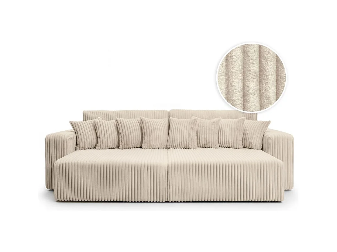 Canapé droit 4 places JADE double méridienne et assise profonde en velours côtelé épais - Beige