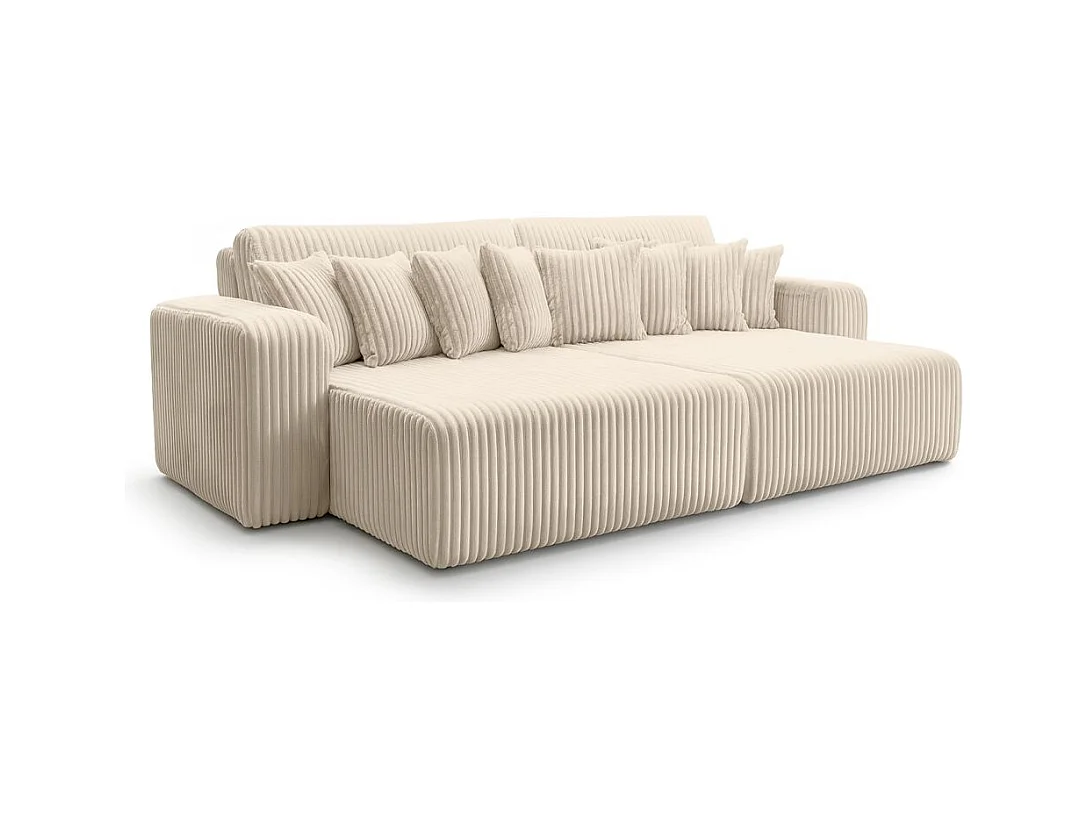 Canapé droit 4 places JADE double méridienne et assise profonde en velours côtelé épais - Beige