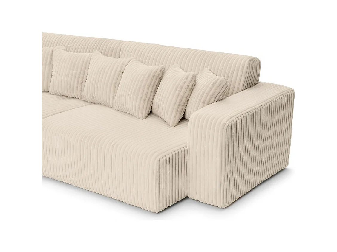 Canapé droit 4 places JADE double méridienne et assise profonde en velours côtelé épais - Beige