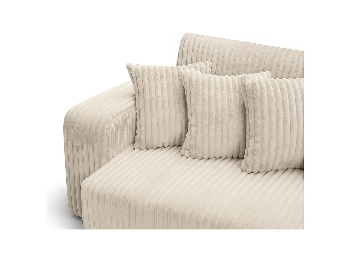 Canapé droit 4 places JADE double méridienne et assise profonde en velours côtelé épais - Beige