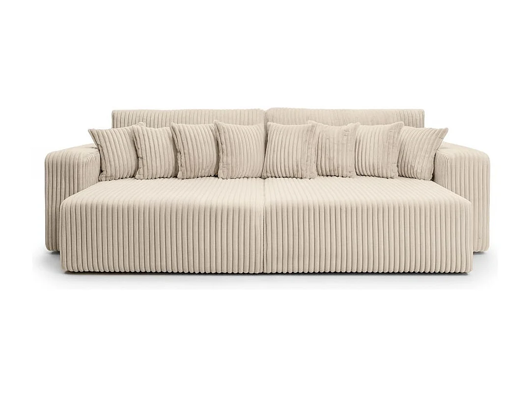 Canapé droit 4 places JADE double méridienne et assise profonde en velours côtelé épais - Beige