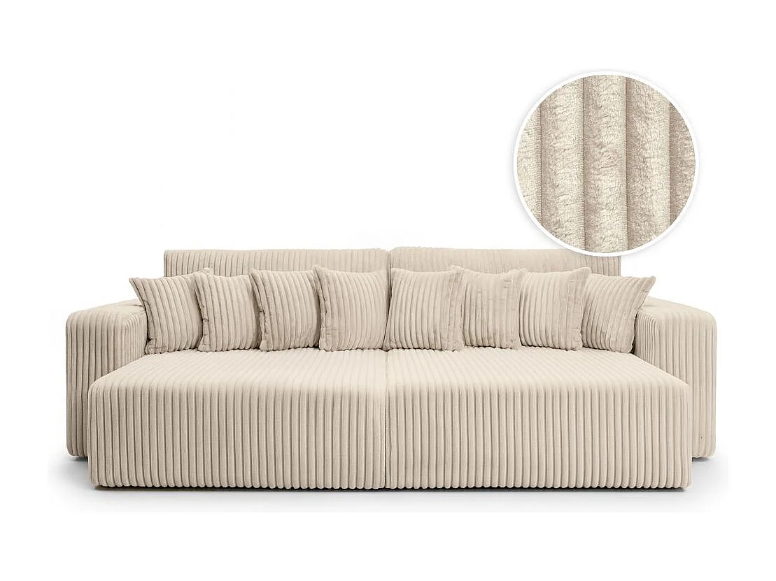 Canapé droit 4 places JADE double méridienne et assise profonde en velours côtelé épais - Beige