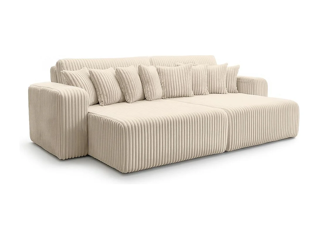 Canapé droit 4 places JADE double méridienne et assise profonde en velours côtelé épais - Beige