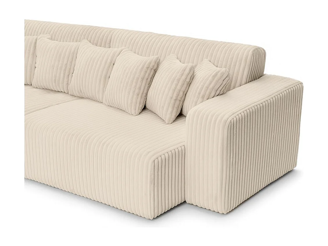 Canapé droit 4 places JADE double méridienne et assise profonde en velours côtelé épais - Beige