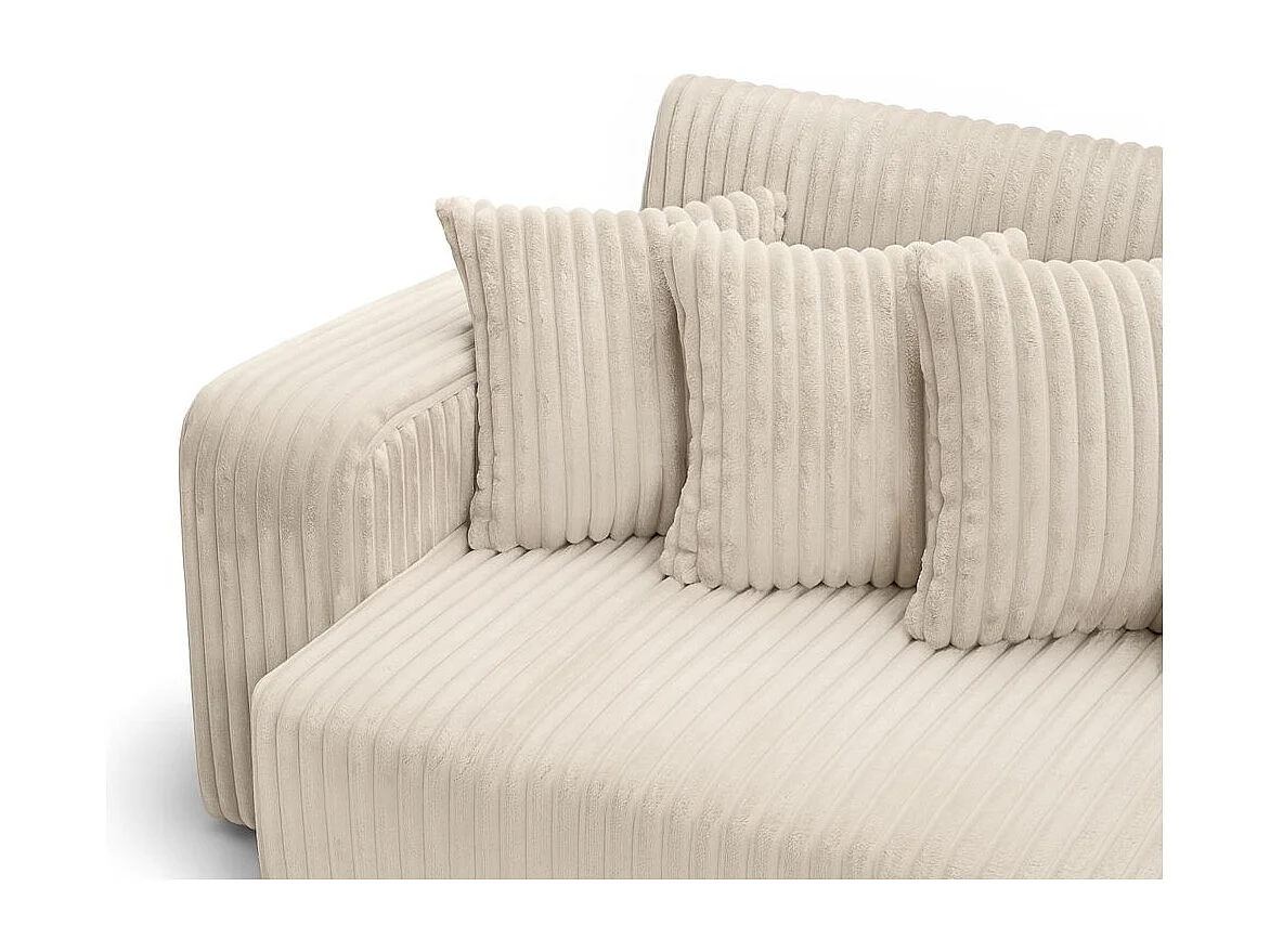 Canapé droit 4 places JADE double méridienne et assise profonde en velours côtelé épais - Beige