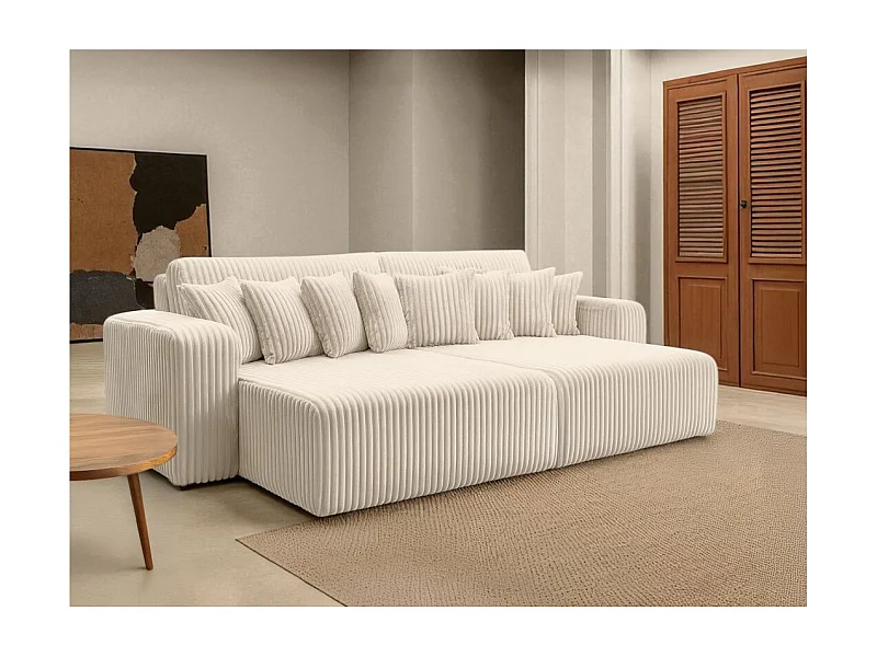 Canapé droit 4 places JADE double méridienne et assise profonde en velours côtelé épais - Beige